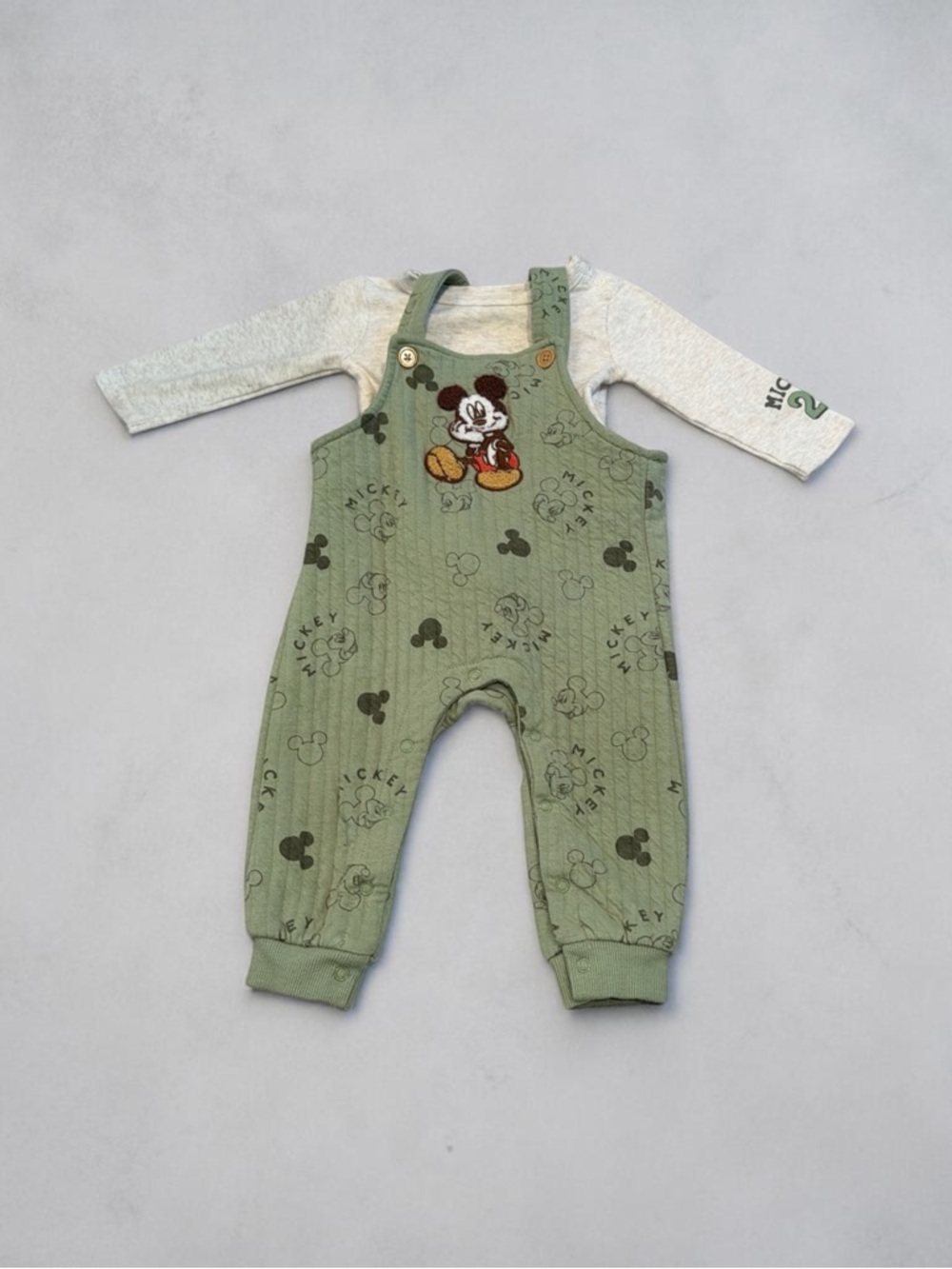 Disney Baby Mickey Mouse Long Sleeve Onesie and Baby Overalls Set